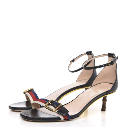 Gucci Calfskin Grosgrain Sylvie Sandals 38 Black 3 of 8
