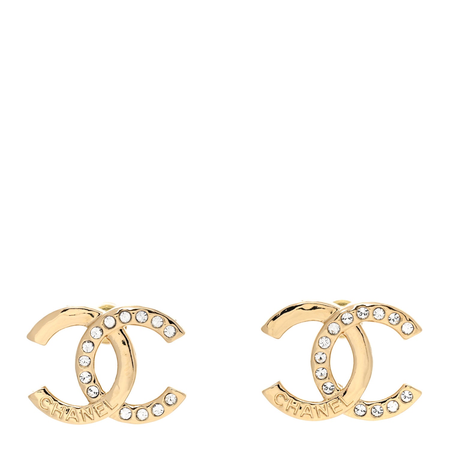 Chanel Crystal CC Logo Earrings Gold 1 of 4