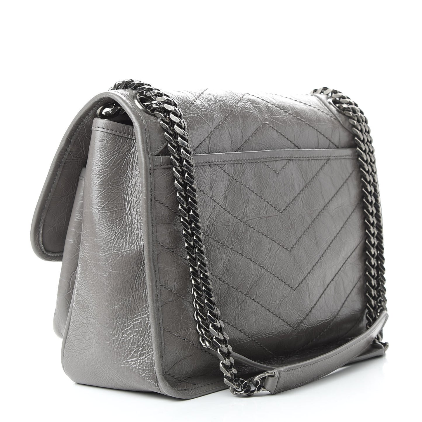 Crinkled Calfskin Matelasse Monogram Medium Niki Chain Satchel Fog