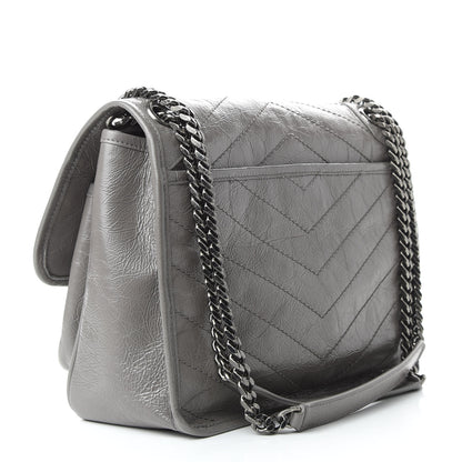 Saint Laurent Crinkled Calfskin Matelasse Monogram Medium Niki Chain Satchel Fog 4 of 9