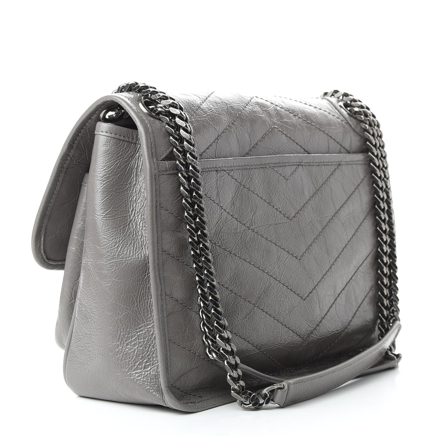 Saint Laurent Crinkled Calfskin Matelasse Monogram Medium Niki Chain Satchel Fog 4 of 10