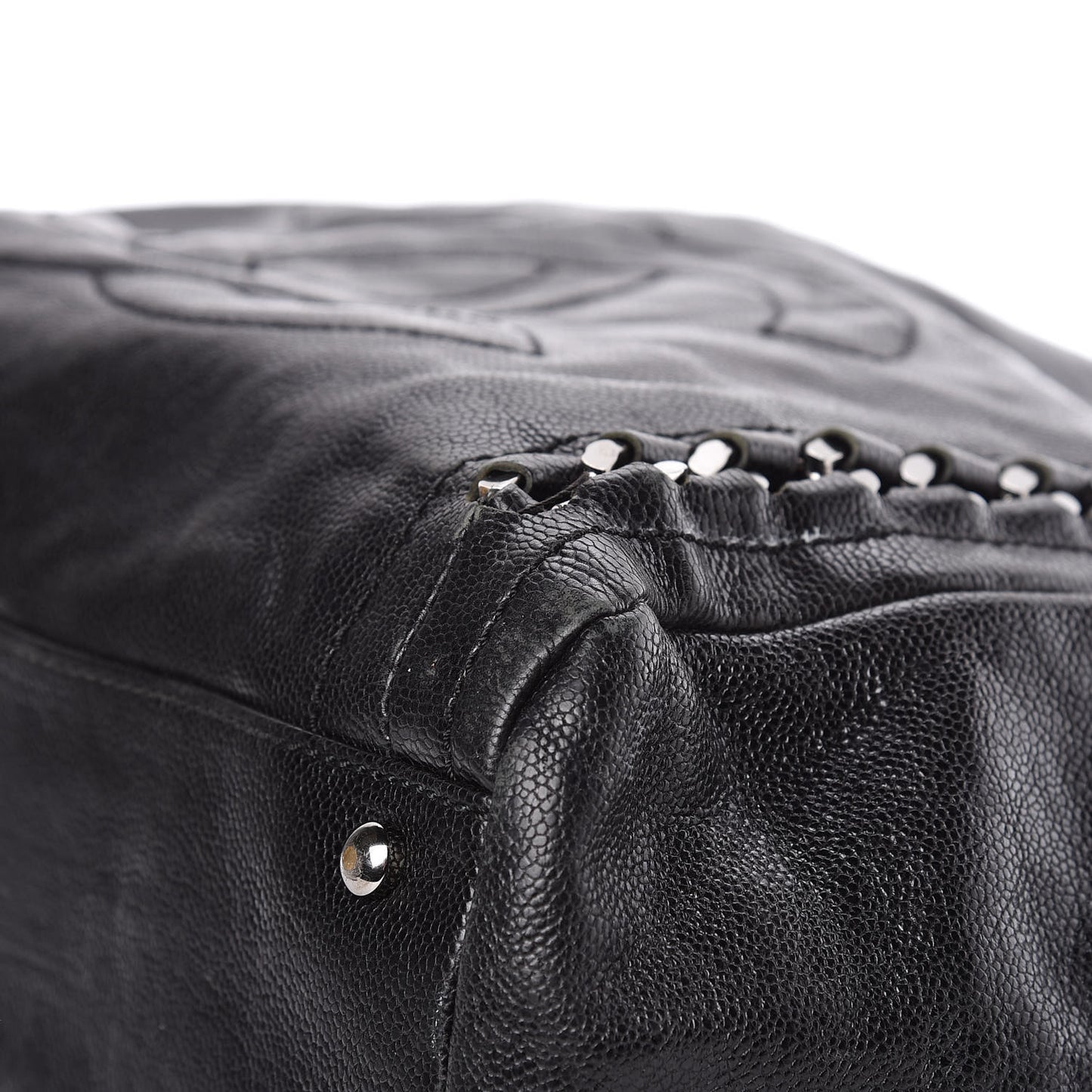 Glazed Calfskin Large Modern Chain Tote Black