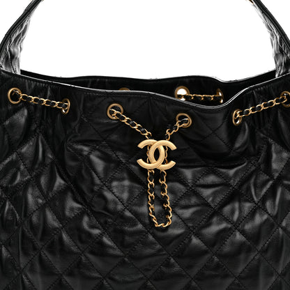 Chanel Shiny Crumpled Calfskin Quilted Medium Chanel 25 Handbag Black 8 of 10