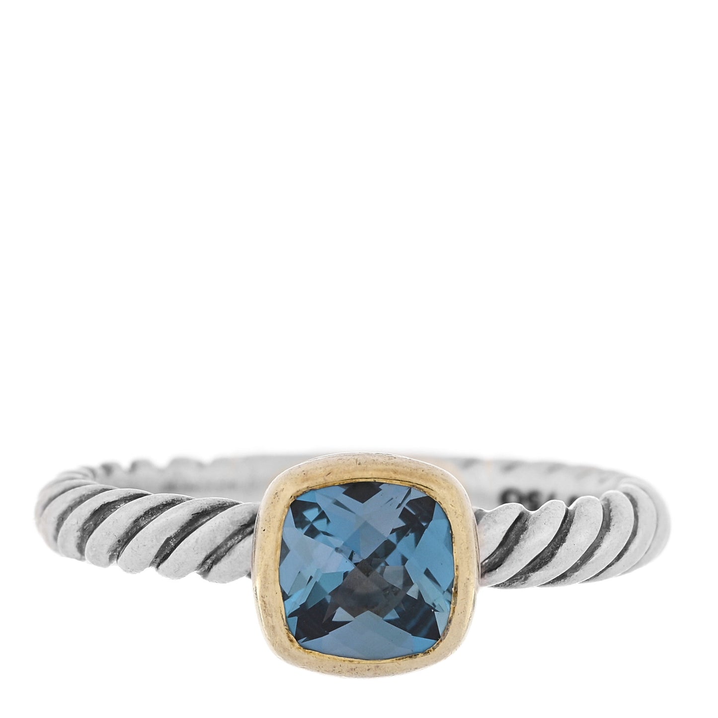 Sterling Silver 18K Yellow Gold Blue Topaz Cushion Ring 54 7