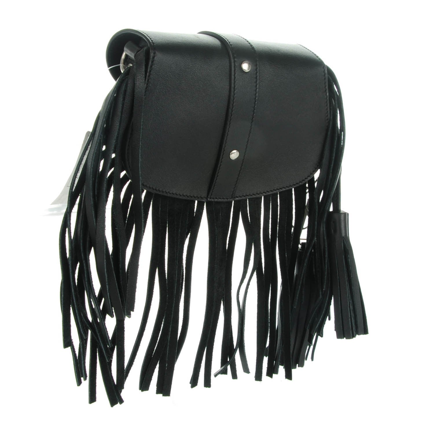 Saint Laurent Calfskin Mini Curved Fringe Saddle Bag Black 3 of 6