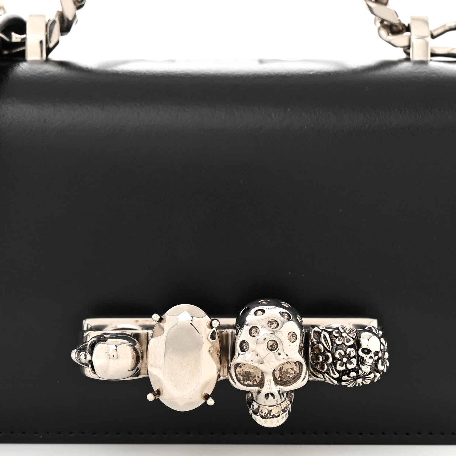 Alexander McQueen Calfskin Studded Jeweled Mini The Biker Knuckle Satchel Black 7 of 9