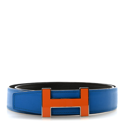 Hermes Polo Bullskin Swift 32mm Enamel Quizz H Belt 85 34 Macassar Bleu Hydra 1 of 7