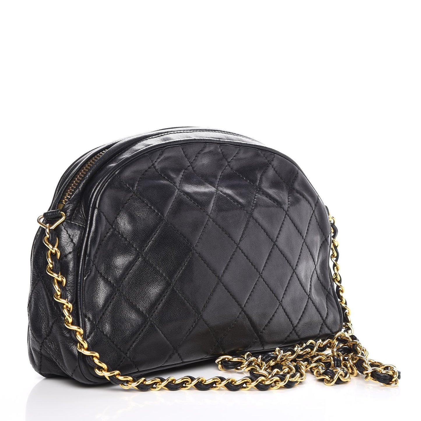 Lambskin Quilted Tassel Camera Case Black