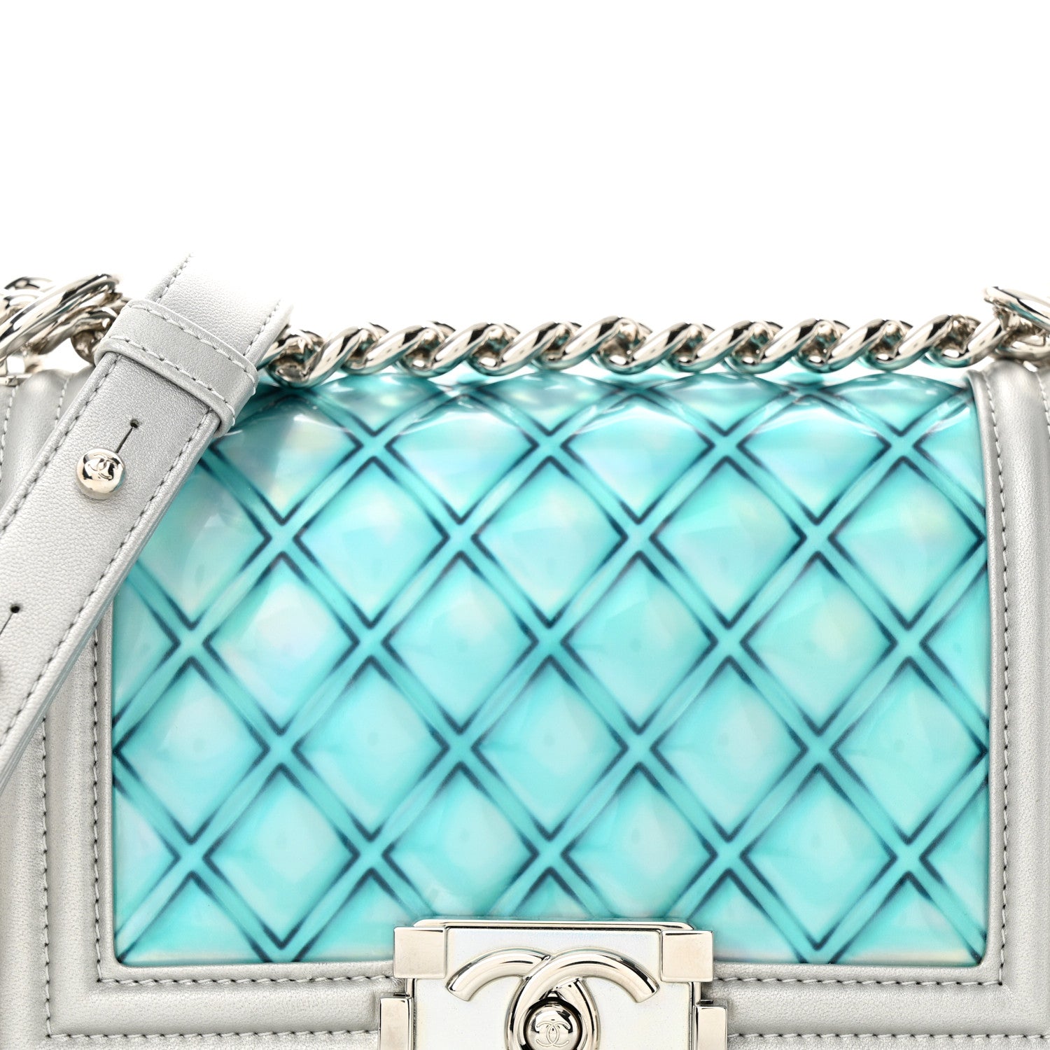 Chanel Metallic Lambskin PVC Quilted Small Boy Flap Blue 8 of 10