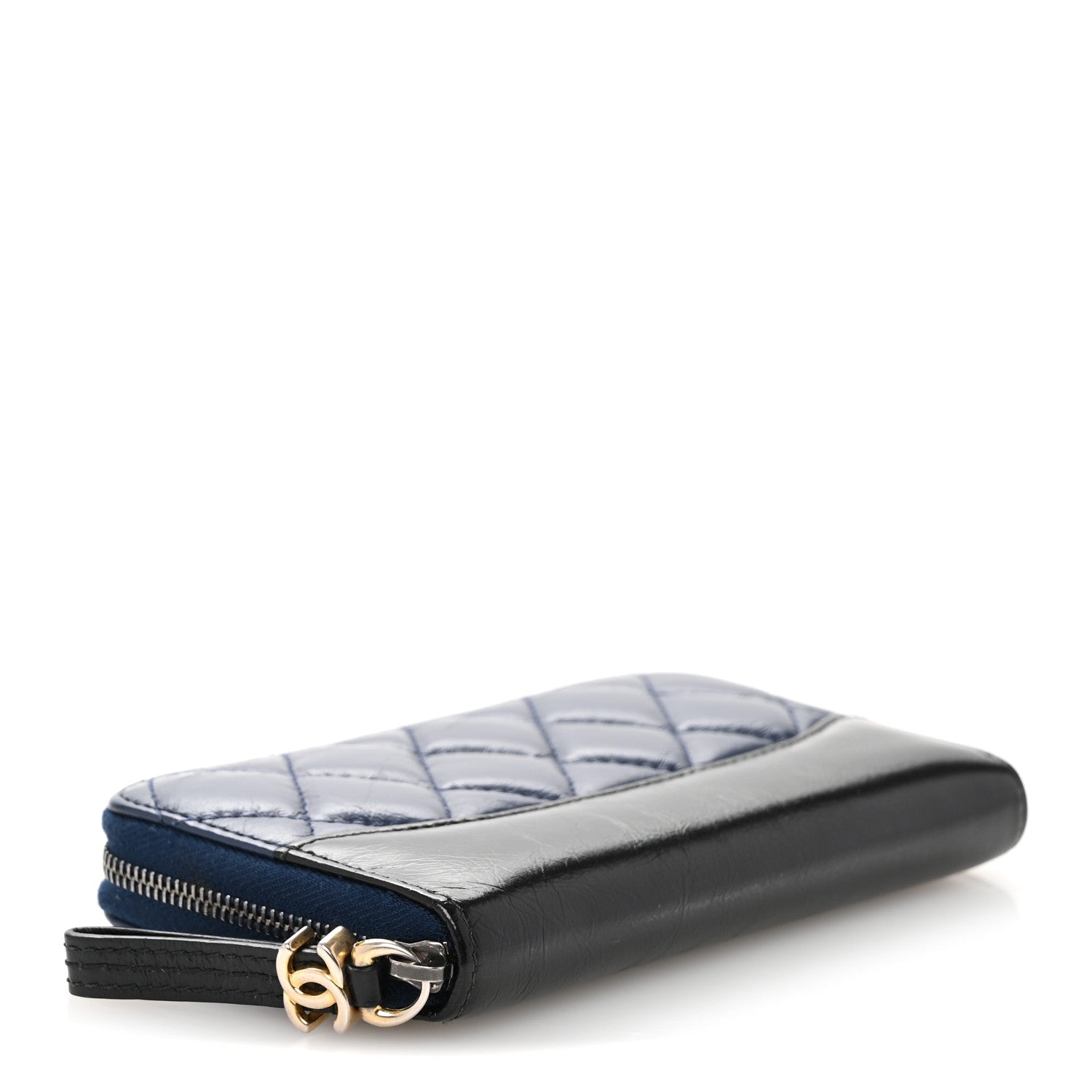 Chanel Aged Calfskin Quilted Small Gabrielle Zip Around Wallet Blue Black 4 of 10