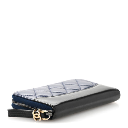 Chanel Aged Calfskin Quilted Small Gabrielle Zip Around Wallet Blue Black 4 of 10