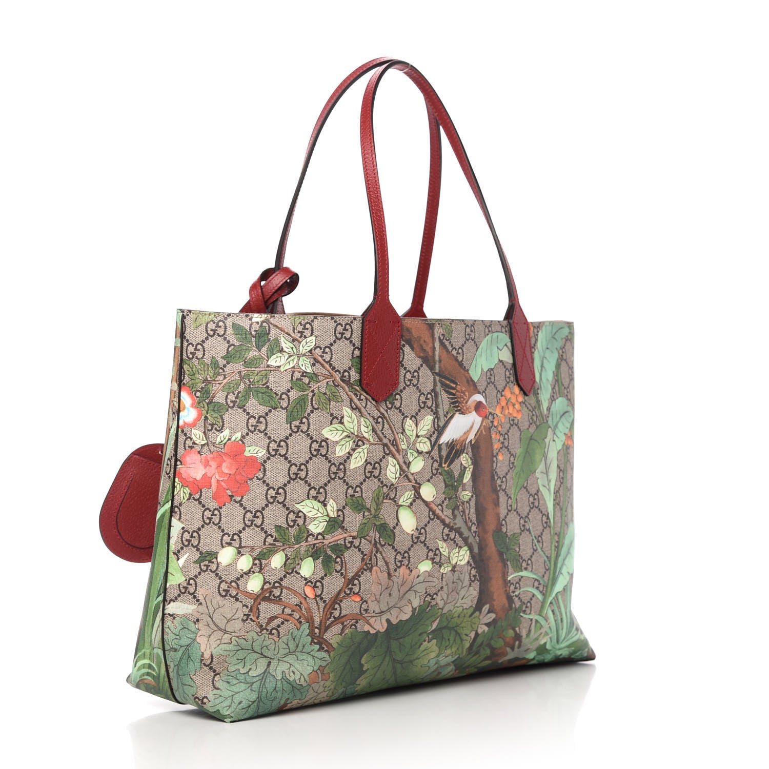 Gucci GG Supreme Monogram Tian Medium Shopping Tote Beige Multicolor Red 3 of 10