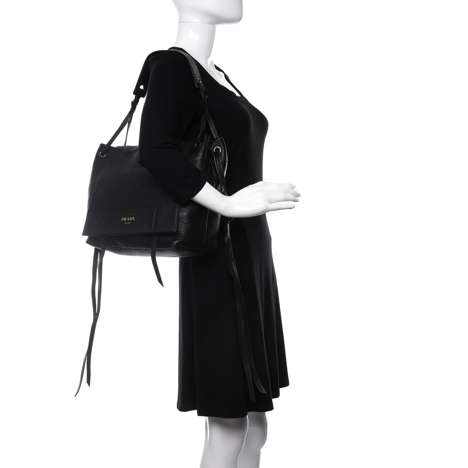 Prada Cervo Flap Shoulder Bag Black 2 of 18
