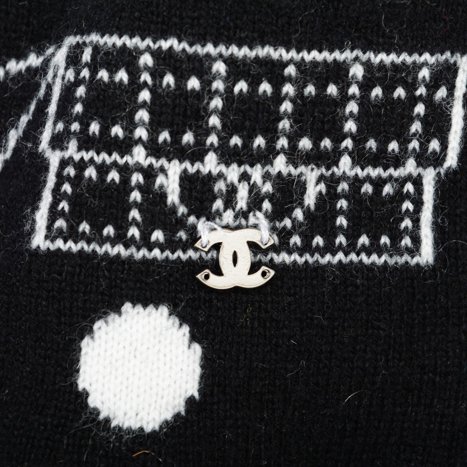 Chanel Cashmere Crystal CC Fringe Scarf Black White 4 of 5