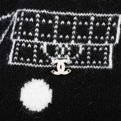 Chanel Cashmere Crystal CC Fringe Scarf Black White 4 of 5