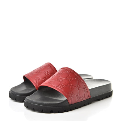Gucci Guccissima Signature Mens Lug Sole Slide Sandals 9 Hibiscus Red 3 of 7