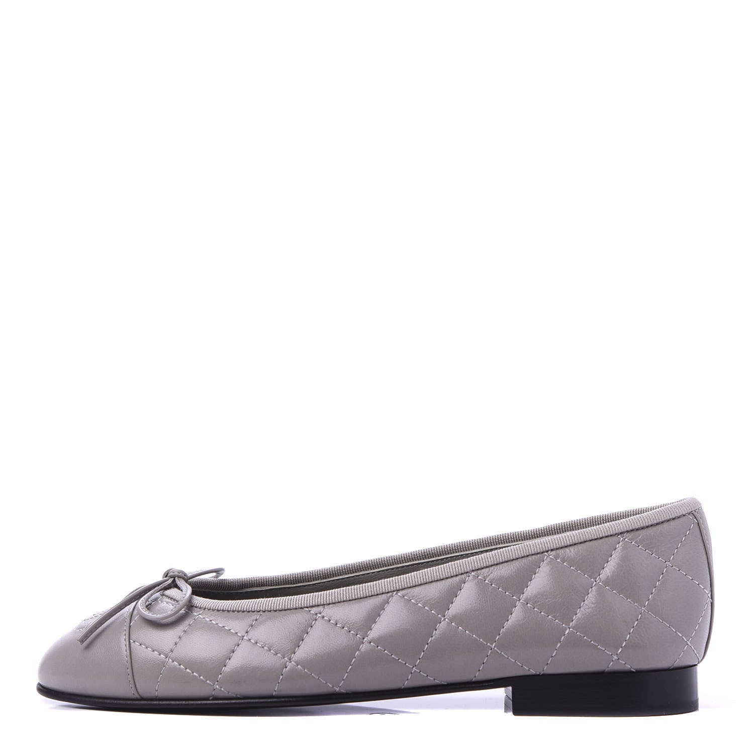 Chanel Crumpled Lambskin Quilted CC Ballerina Flats 37 Grey 1 of 9