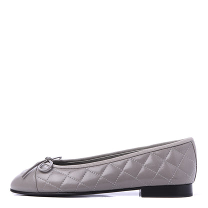 Chanel Crumpled Lambskin Quilted CC Ballerina Flats 37 Grey 1 of 9