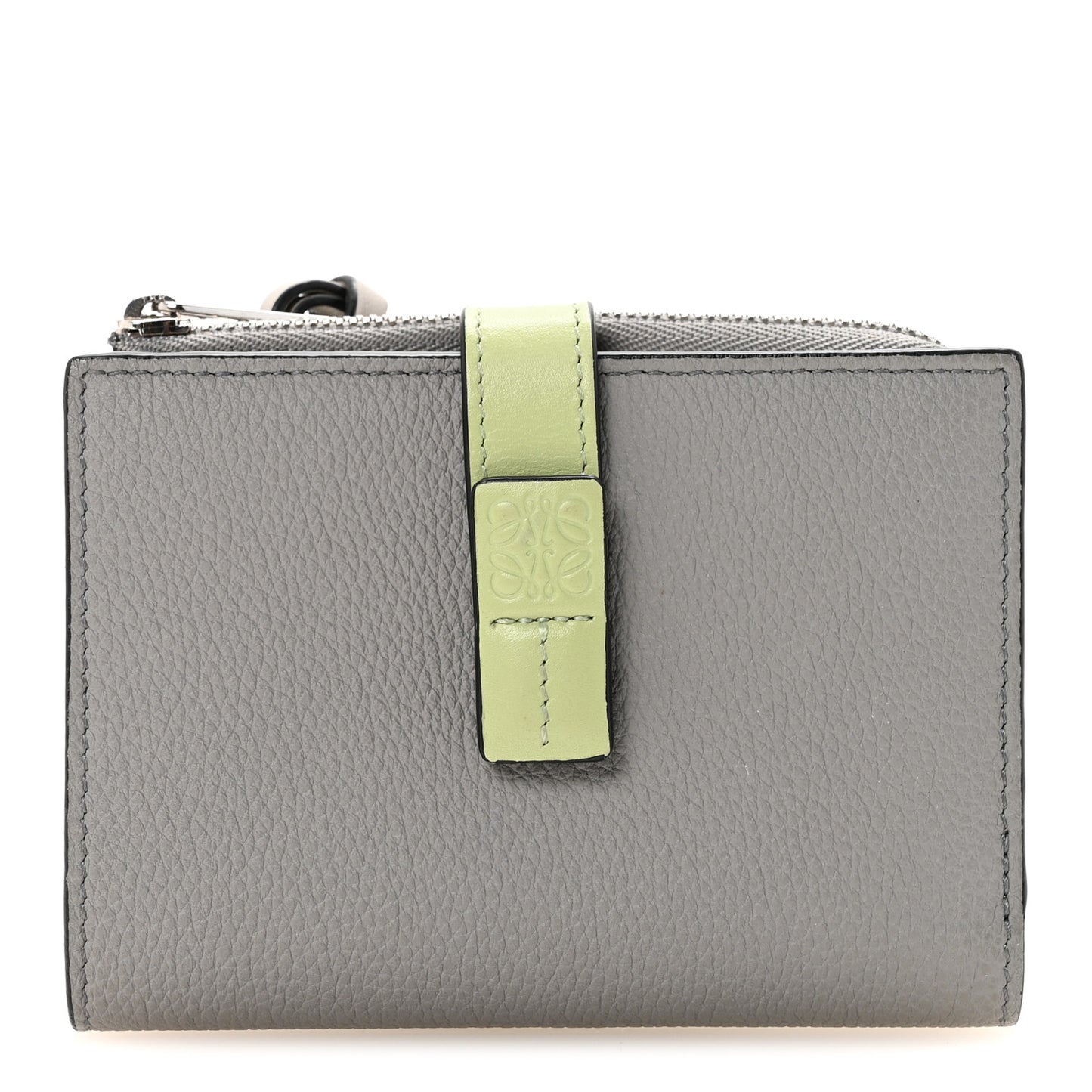 Grained Calfskin Small Vertical Wallet Pearl Grey Light Pale Green
