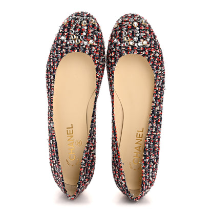 Chanel Tweed Crystal CC Ballerina Flats 40 Multicolor 2 of 9