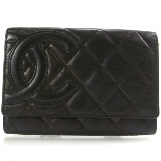 Calfskin Quilted Cambon Flap Wallet Black