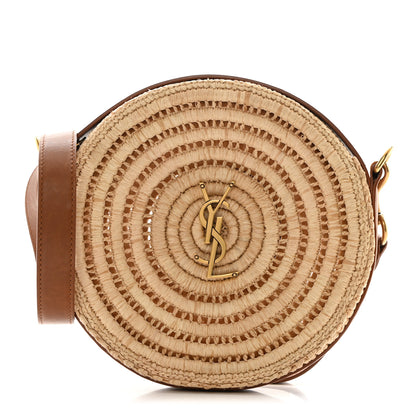 Saint Laurent Raffia Calfskin Round Bag Natural Brick 1 of 11