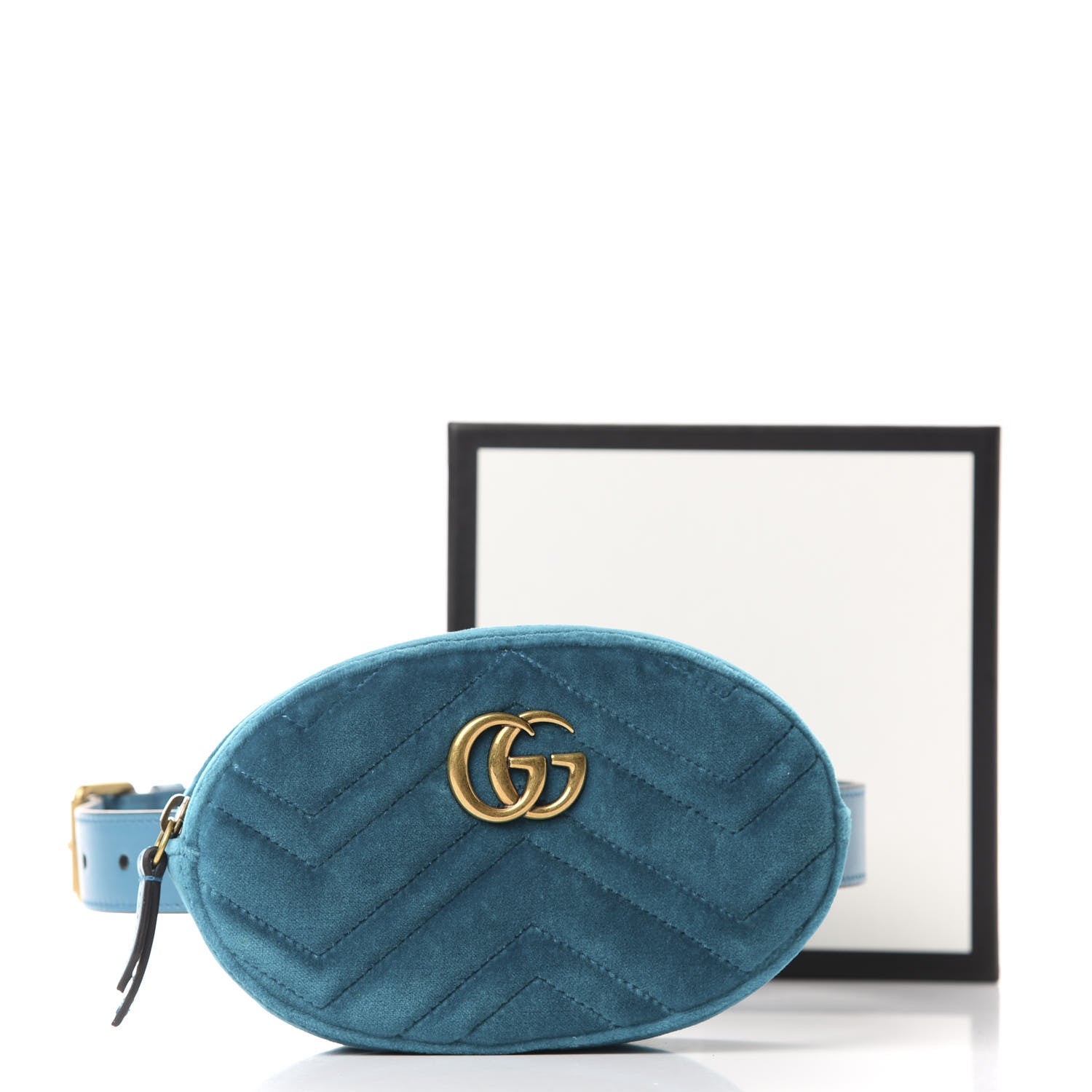 Gucci Velvet Matelasse GG Marmont Belt Bag 65 26 Pavone Cyan 12 of 12