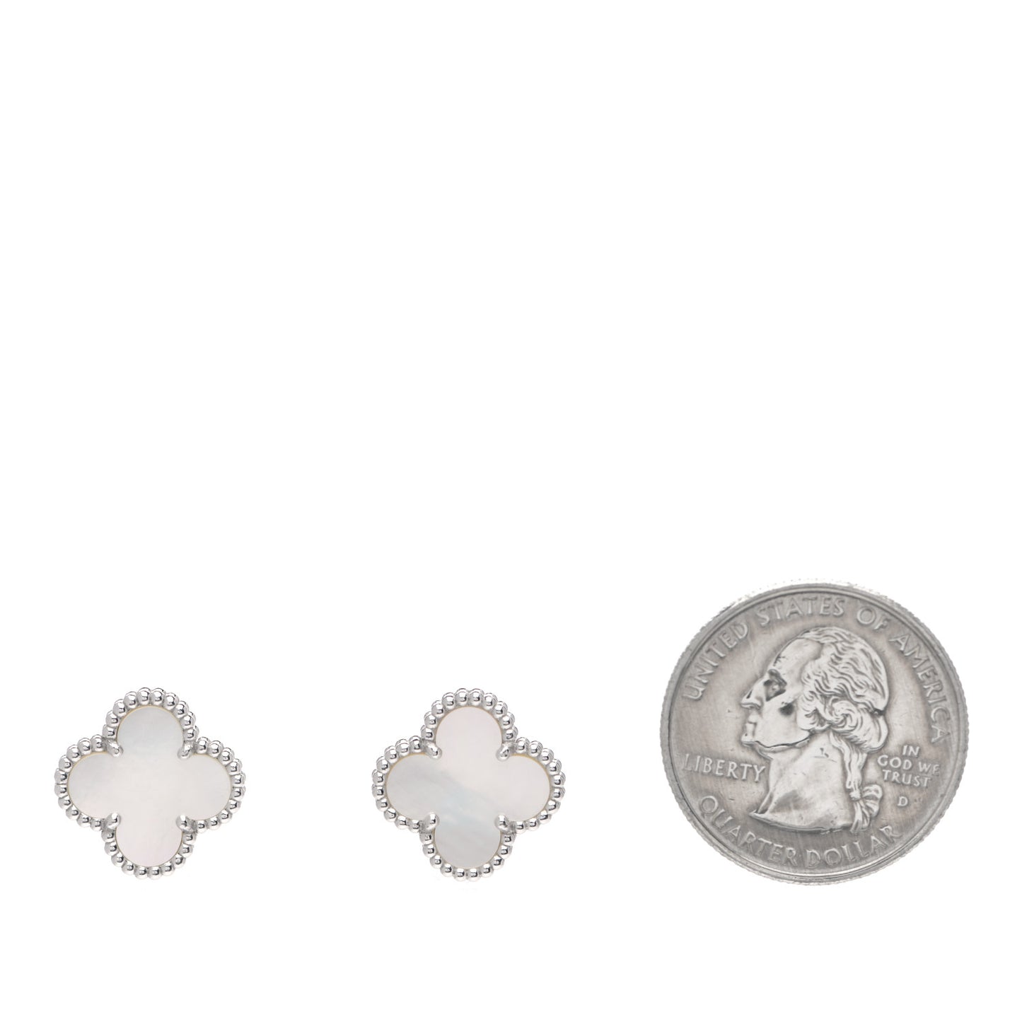 18K White Gold Mother of Pearl Vintage Alhambra Earrings