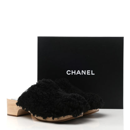 Chanel Shearling Lambskin Clogs 40 Black 10 of 10