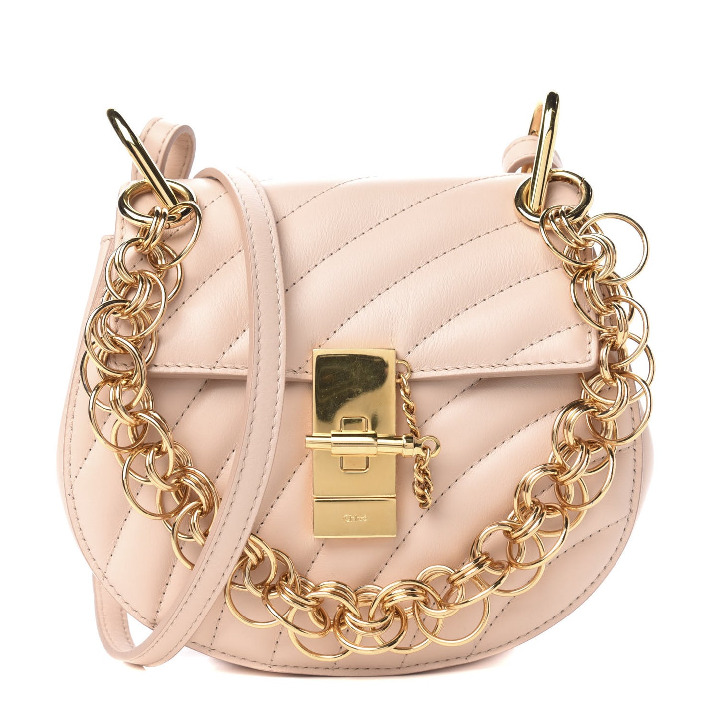 Calfskin Quilted Mini Drew Bijou Shoulder Bag Cement Pink