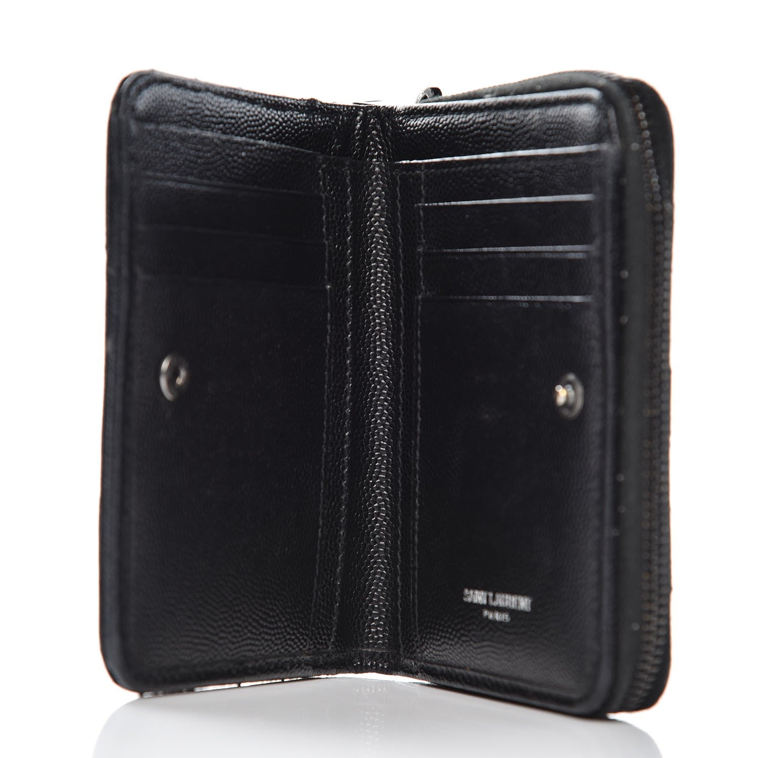 Saint Laurent Grain De Poudre Matelasse Chevron Monogram Compact Zip Around Wallet Black 5 of 14