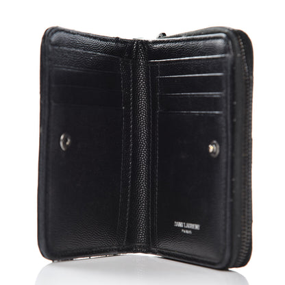 Saint Laurent Grain De Poudre Matelasse Chevron Monogram Compact Zip Around Wallet Black 5 of 14