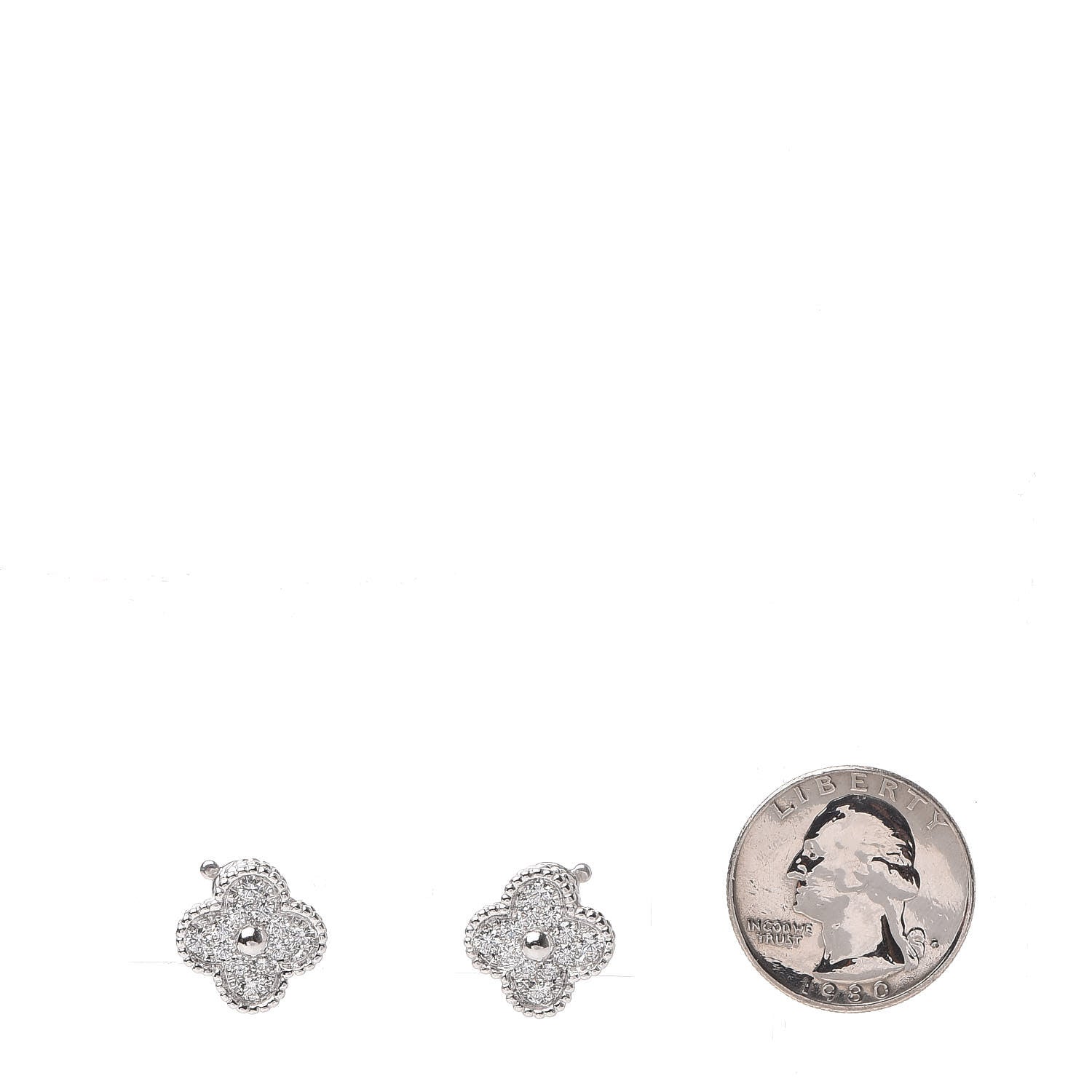 Van Cleef & Arpels 18K White Gold Diamond Vintage Alhambra Earrings 2 of 6