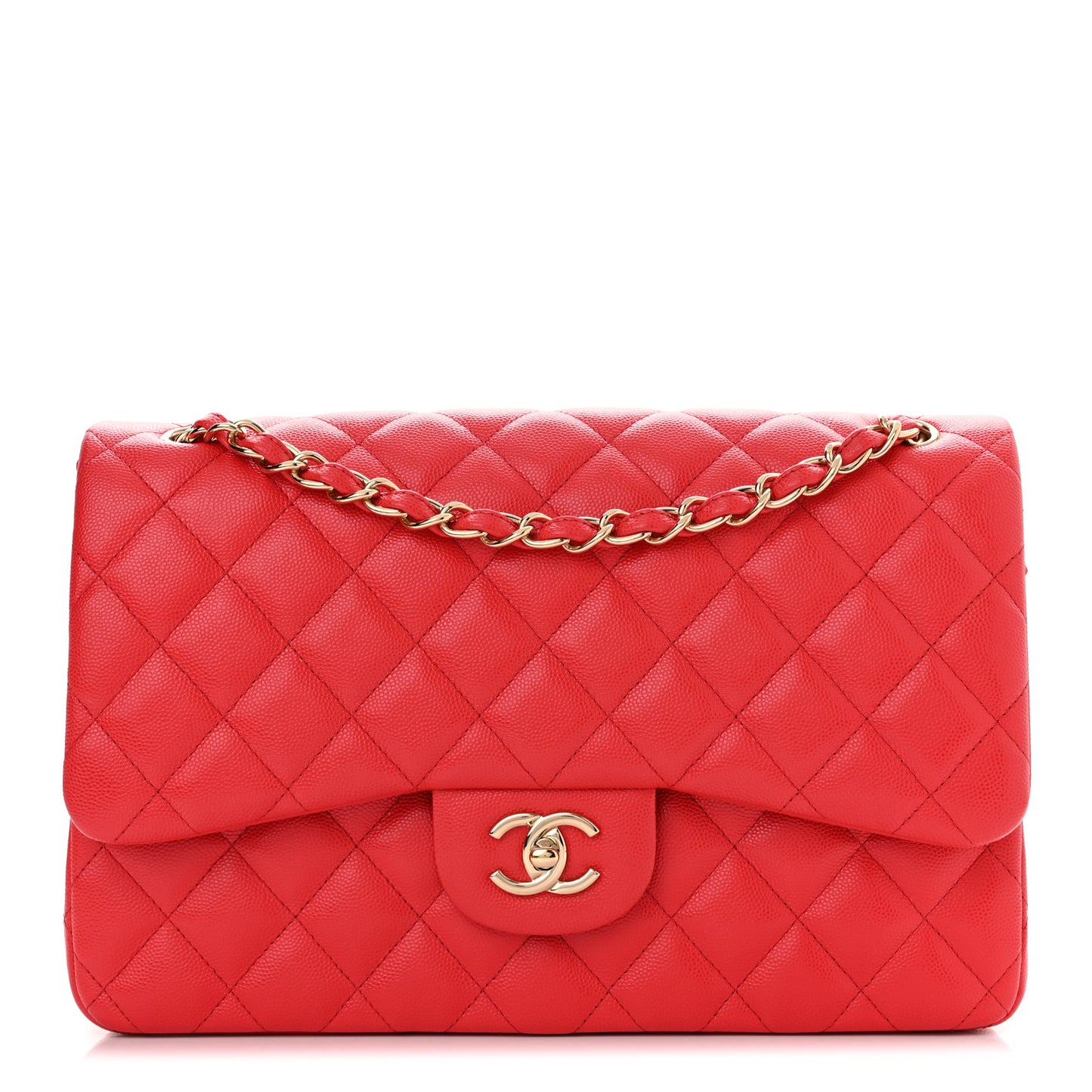 Caviar Quilted Jumbo Double Flap Red