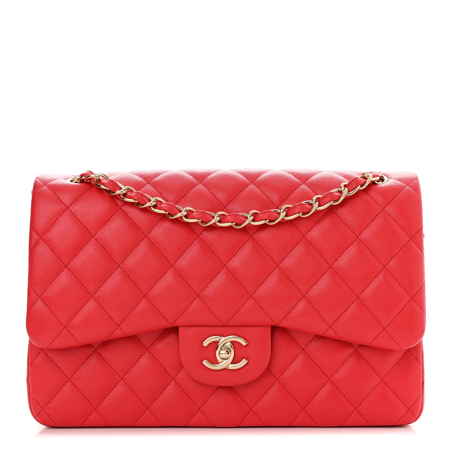 Chanel Caviar Quilted Jumbo Double Flap Red 1 of 11