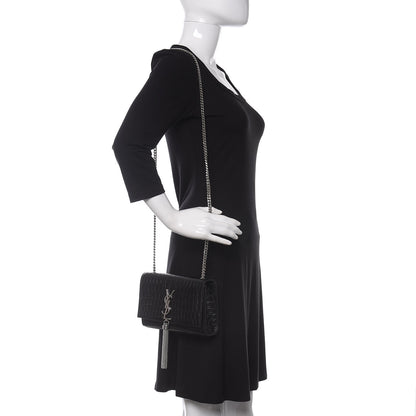 Saint Laurent Calfskin Crocodile Embossed Small Classic Monogram Kate Tassel Satchel Black 2 of 9