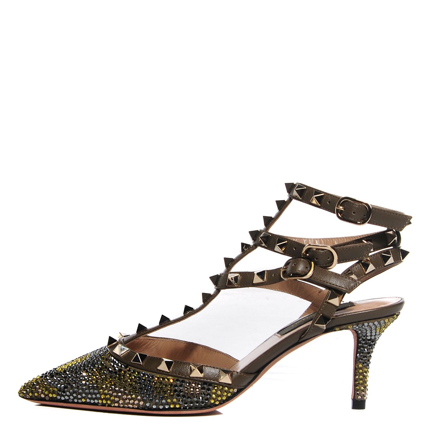 Crystal Camouflage Rockstud Ankle Strap 65mm Pumps 35 Black