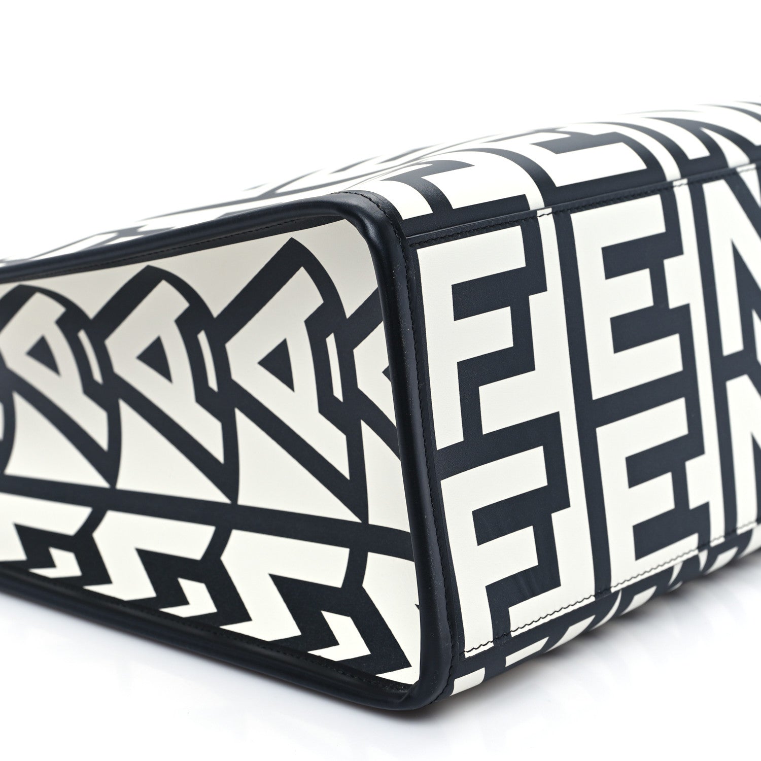 Fendi X MARC JACOBS Vitello King Logo Print Medium Fendi Sunshine Shopper Tote Black White 9 of 10