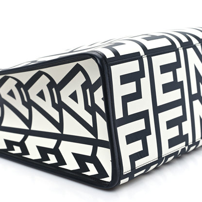 Fendi X MARC JACOBS Vitello King Logo Print Medium Fendi Sunshine Shopper Tote Black White 9 of 10