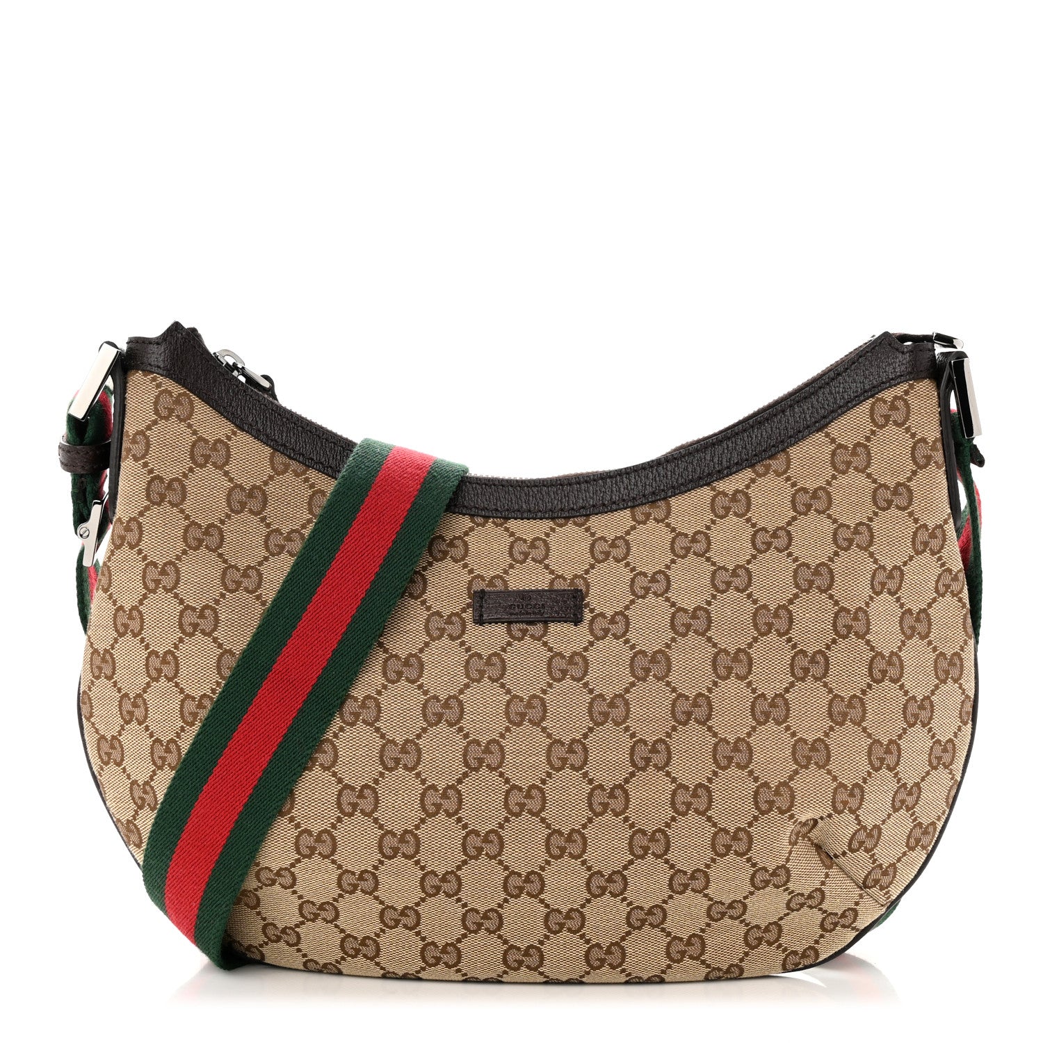 Gucci Monogram Web Medium Half Moon Hobo Dark Brown 1 of 10