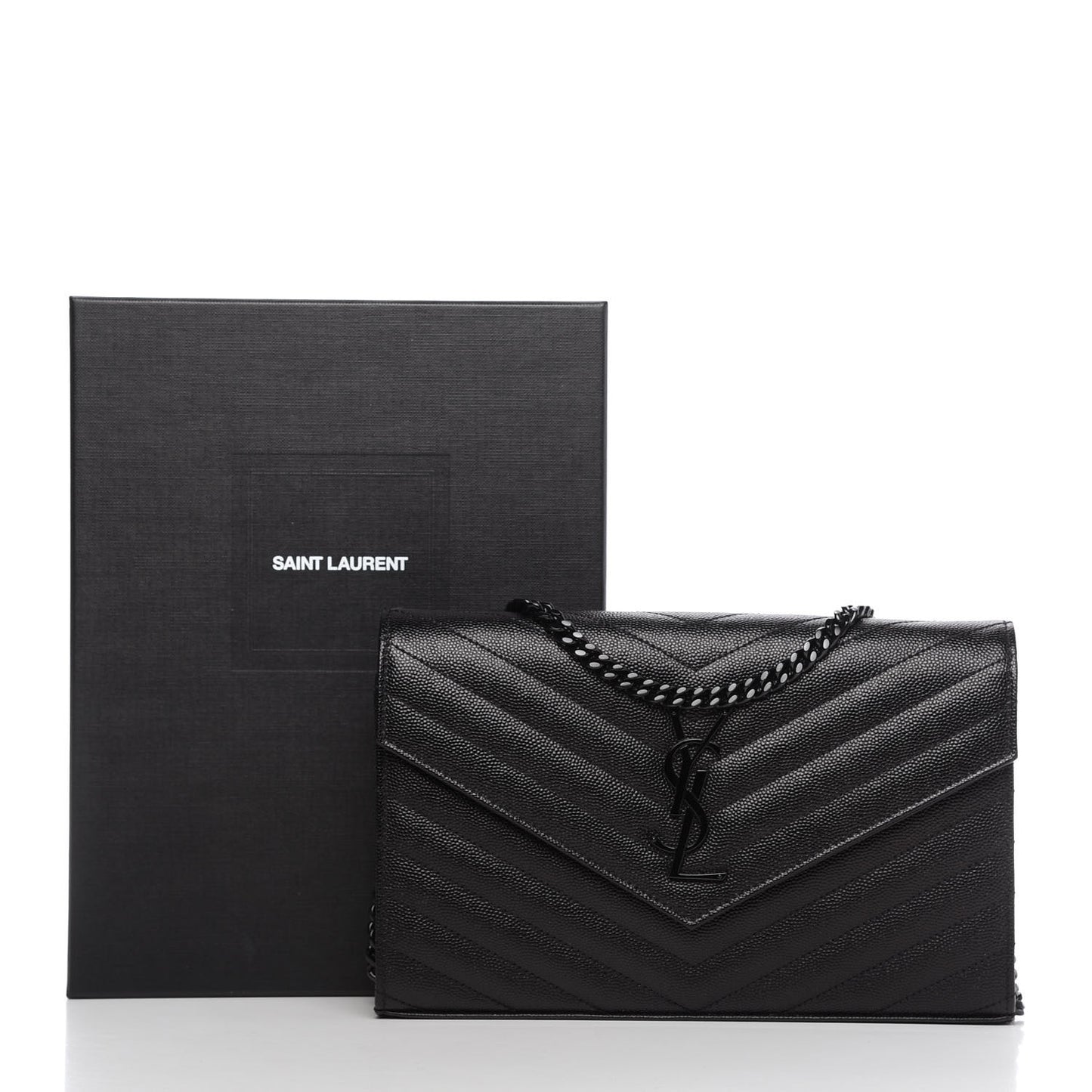 Grain De Poudre Matelasse Chevron Monogram Chain Wallet Black