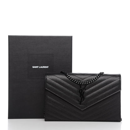Saint Laurent Grain De Poudre Matelasse Chevron Monogram Chain Wallet Black 10 of 10