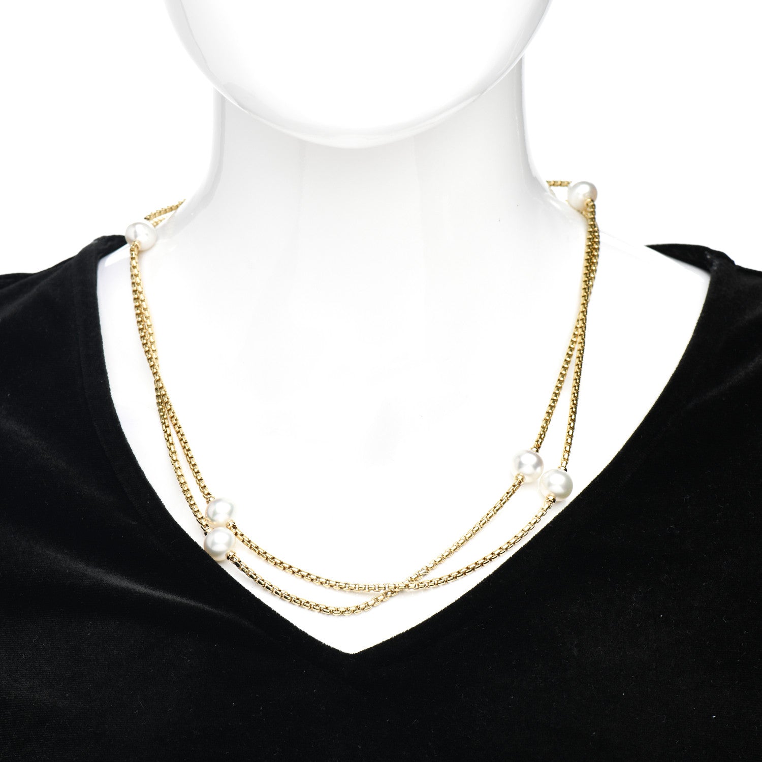 David Yurman 18K Yellow Gold Pearl Station Chain Necklace 2 of 4