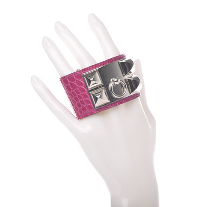 Hermes Shiny Alligator Collier De Chien CDC Bracelet S Rose Scheherazade 2 of 6