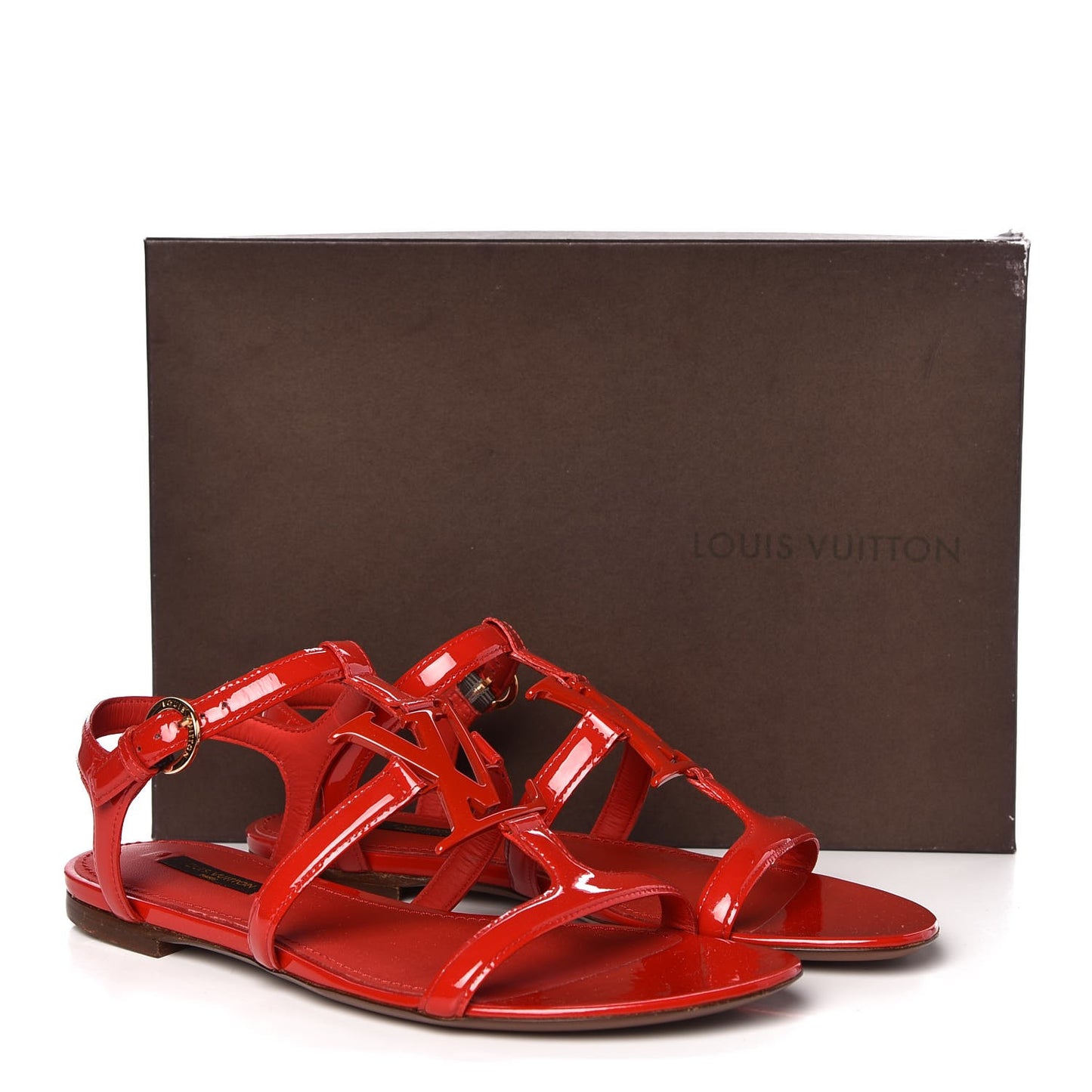 Patent Paradiso Flat Sandals 37 Rouge