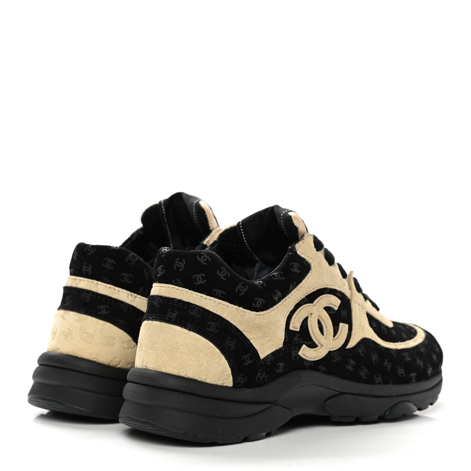 Chanel Suede Calfskin Printed Womens CC Printed Sneakers 36 Black Beige 4 of 8