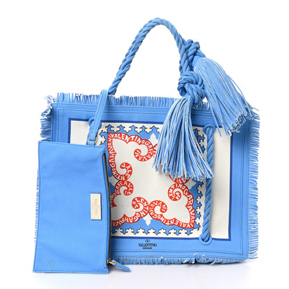 Valentino Garavani Ibiza Canvas Rope Fringe Miami Medium Tote Blue 2 of 11
