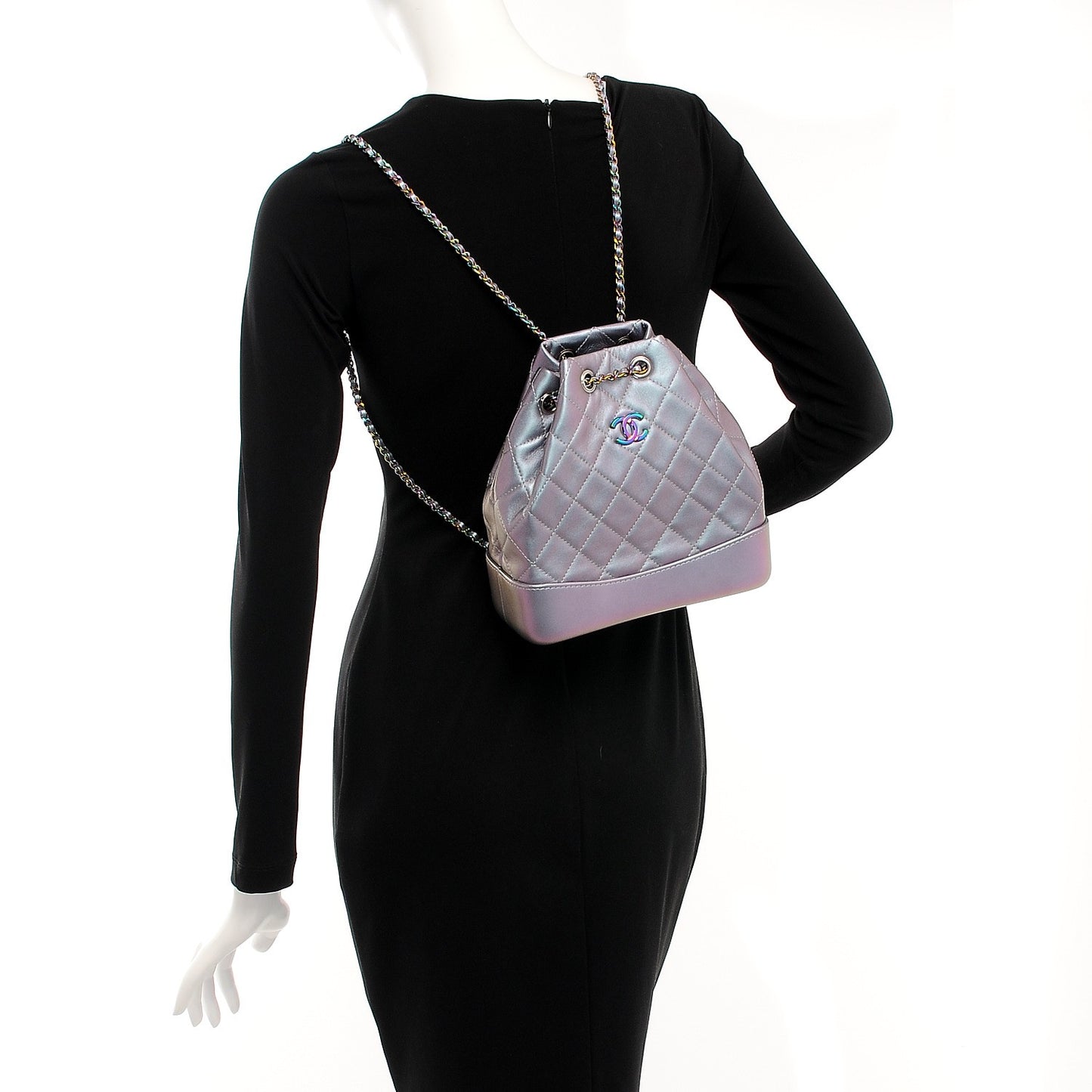 Iridescent Lambskin Calfskin Quilted Gabrielle Backpack Light Purple