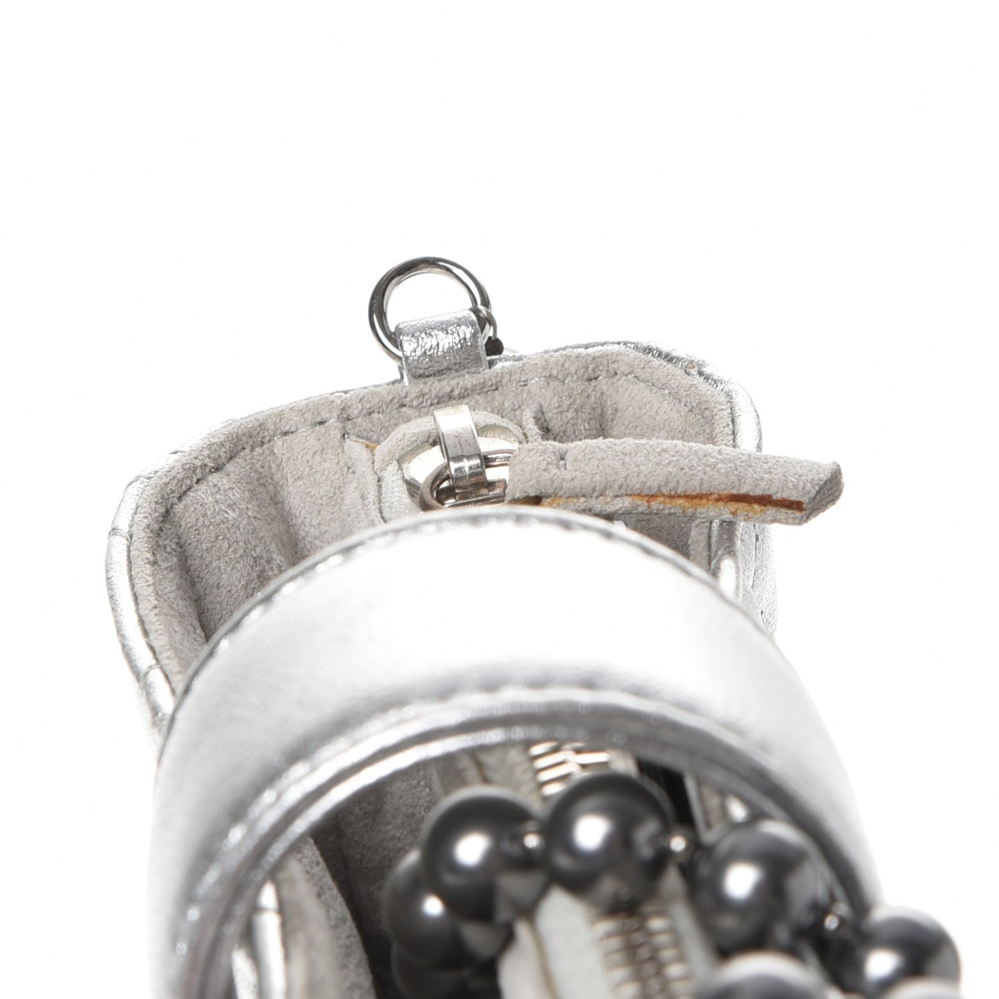 Metallic Lambskin Quilted Pearl Chain Mini Love Symbols Bag Silver