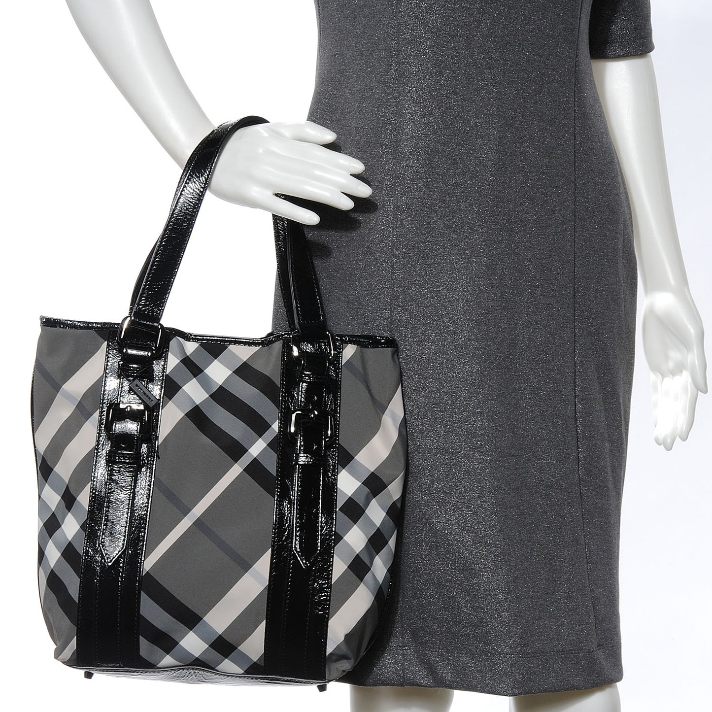 Patent Trim Smoked Check Tote Black
